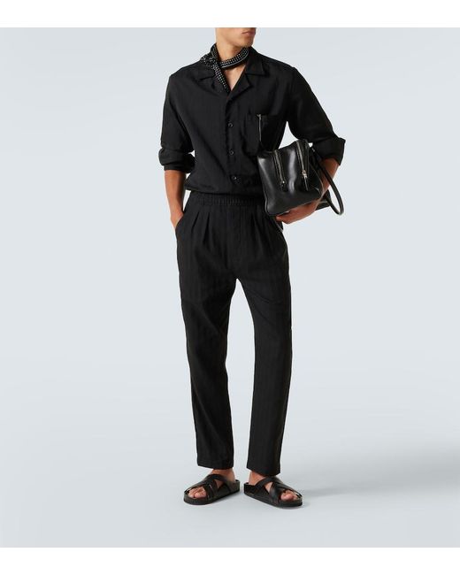 Tom Ford Blue Striped Cotton And Silk Straight Pants for men