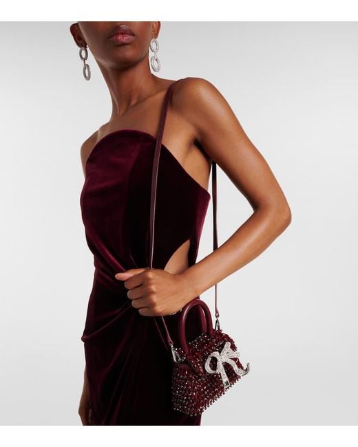 Self-Portrait Red Bow Micro Beaded Leather Tote Bag