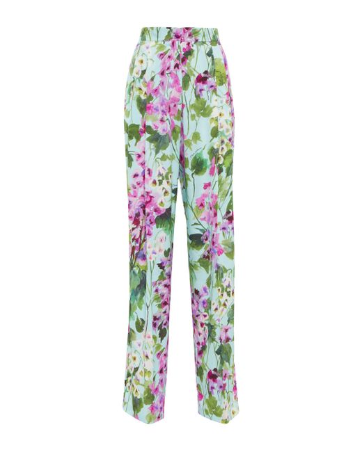 Dolce & Gabbana Green High-rise Wide-leg Floral Silk Pants