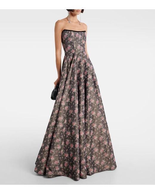 Markarian Black Laila Floral Taffeta Corset Gown