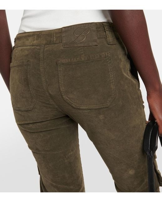 Blumarine Brown Low-Rise Velvet Flared Cargo Pants