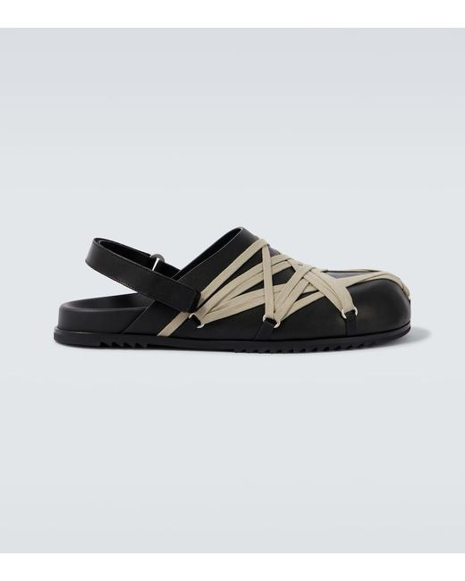 Rick Owens Black Megalace Mule Leather Clogs for men