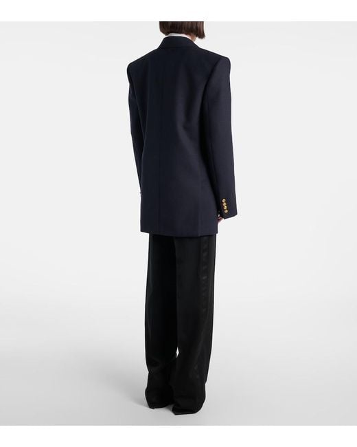 Saint Laurent Blue Double-Breasted Wool Chine Blazer