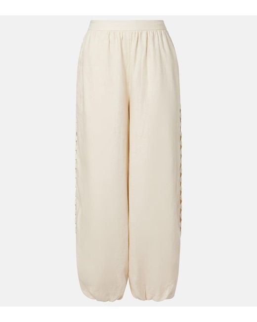 Jonathan Simkhai Natural Lace-Trimmed Linen-Blend Wide-Leg Pants