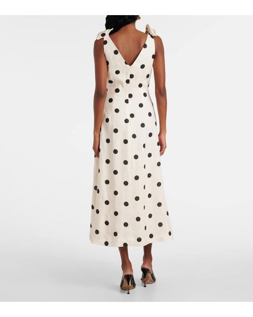 Vestido Midi De Lino Con Lunares Y Lazos Zimmermann de color White