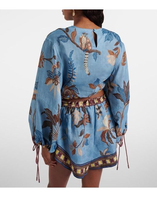 ALÉMAIS Blue Georgie Cropped Printed Top