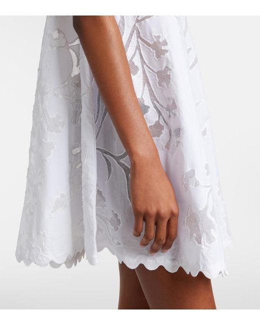 Juliet Dunn White Embroidered Scalloped Cotton Minidress