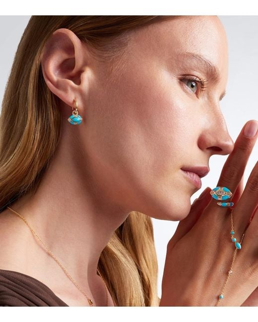 SHAY Blue Riviera Petite 18Kt Huggie Earrings With Turquoises And Diamonds