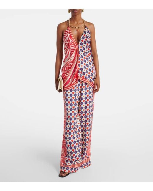 Camilla Red Printed Silk Palazzo Pants