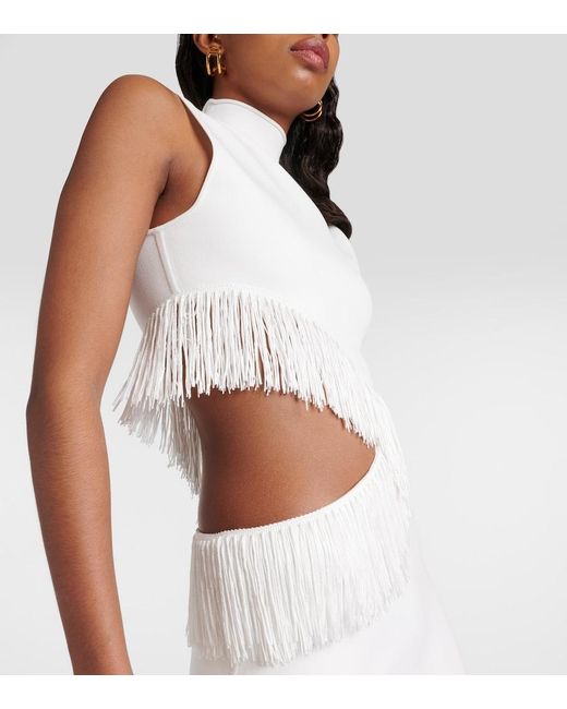 Galvan White Nova Beaded Compact Knit Gown