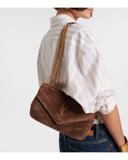 Saint Laurent Brown Schultertasche Loulou Small Aus Veloursleder