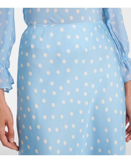 Rixo Blue Ardith Polka-Dot Midi Skirt