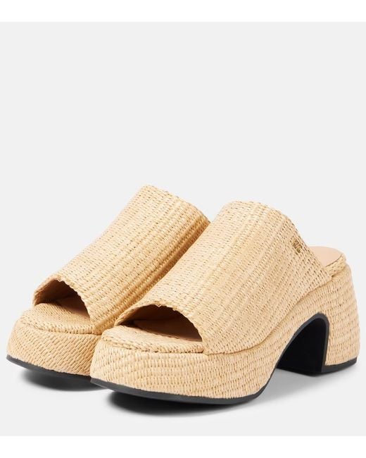Ganni Natural Butterfly Raffia Platform Mules