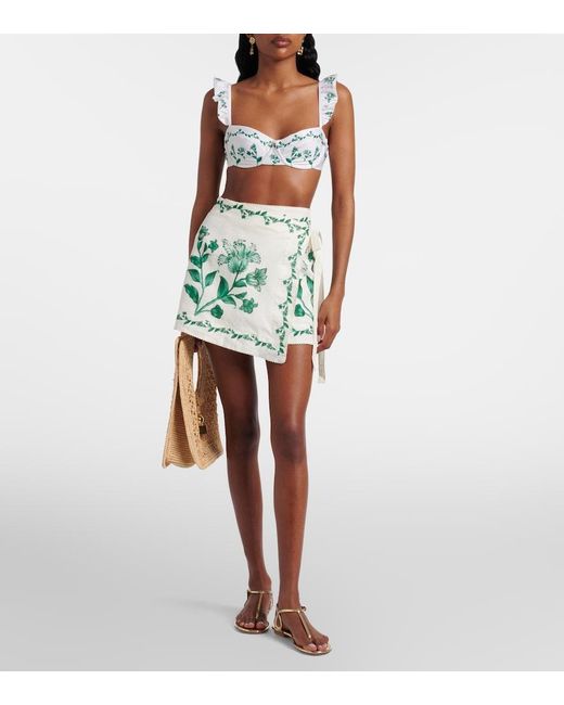 Agua Bendita Green Luna Floral Linen Beach Cover-Up