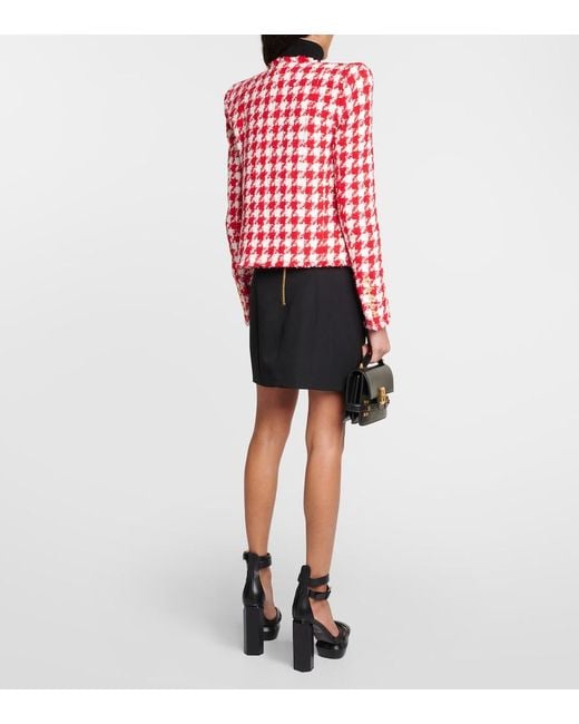Balmain Red Houndstooth Tweed Jacket