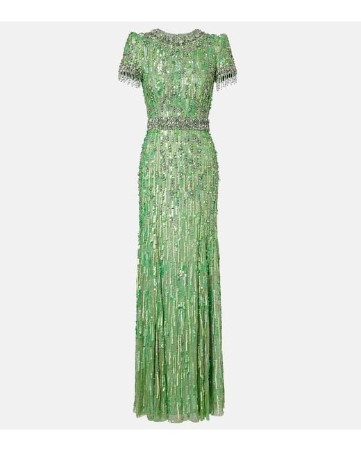 Jenny Packham Green Roxy Embellished Gown