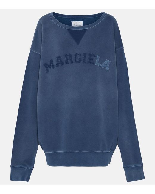 Maison Margiela Blue Logo Applique Cotton Sweatshirt