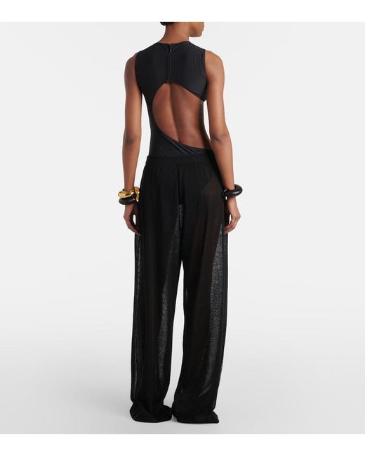 Alaïa Black Sheer Linen And Silk Wide-Leg Pants