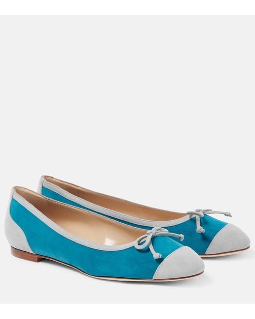 Manolo Blahnik Blue Capbal Suede Ballet Flats