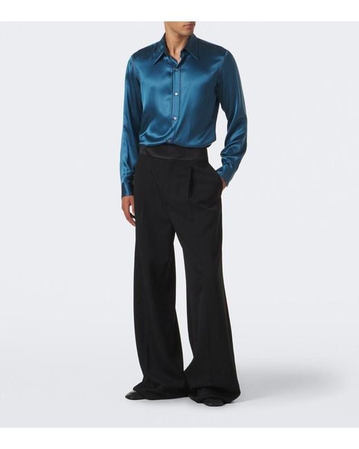 Dries Van Noten Blue Silk Satin Shirt for men