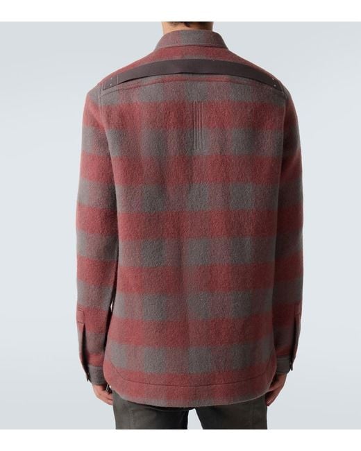 Rick Owens Red Checked Virgin Wool Overshirt for men