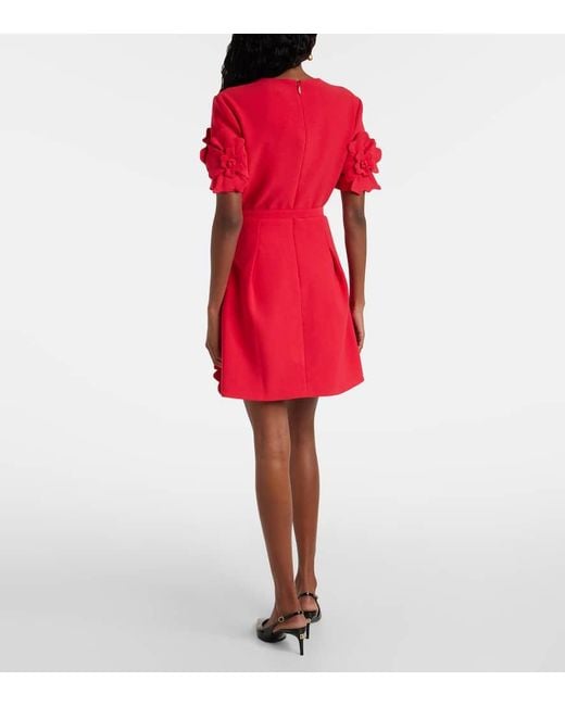 LEO LIN Red Aurelie Floral-Applique Minidress