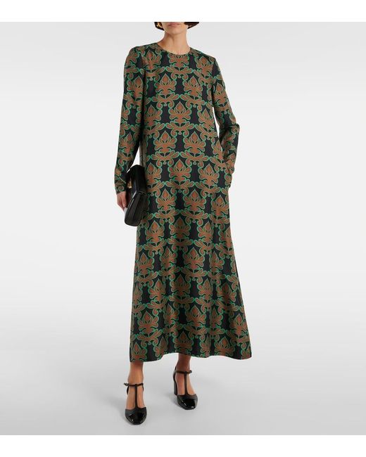LaDoubleJ Green Bedrucktes Midikleid Swing Aus Seiden-Twill