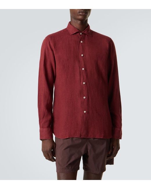 Fedeli Red Nick Linen Shirt for men