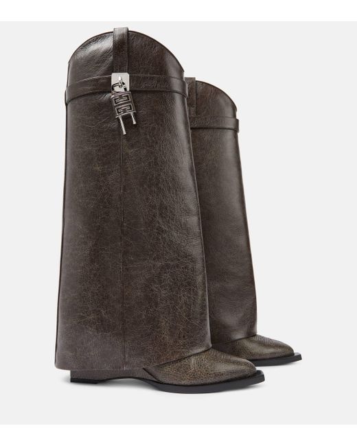 Givenchy Brown Shark Lock Cowboy Boots In Leather