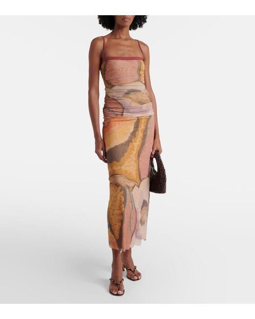Sir Brown Printed Mesh Maxi Skirt