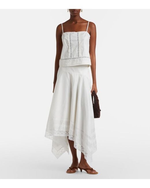 Staud White Ainsley Lace-Trimmed Cotton Voile Midi Skirt