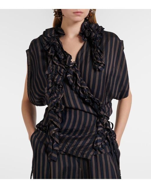 Top A Rayas Con Volantes Dries Van Noten de color Black