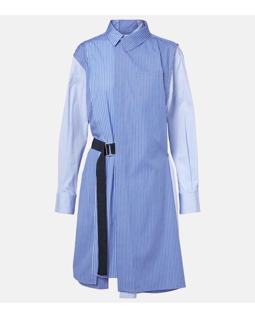 Sacai Blue Striped Cotton Poplin Shirt Dress