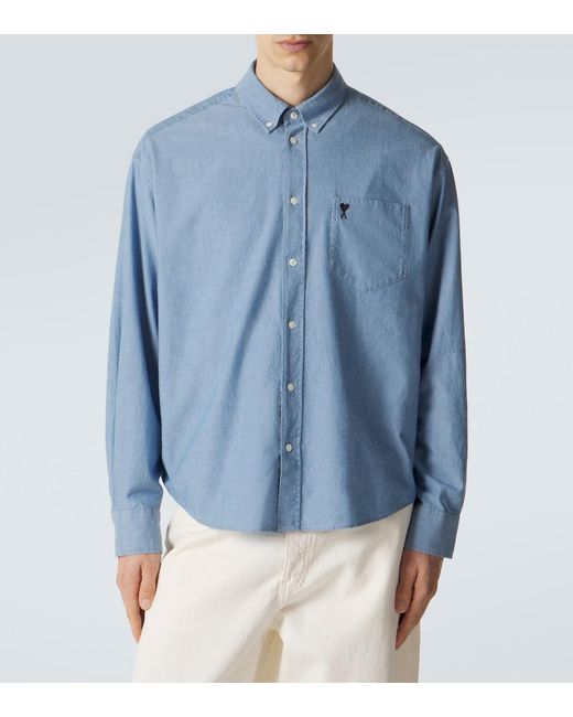 AMI Blue Ami De Cour Cotton Chambray Shirt for men