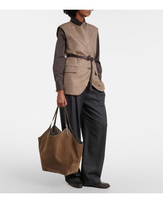 Brunello Cucinelli Brown Monili Medium Reversible Suede Tote Bag