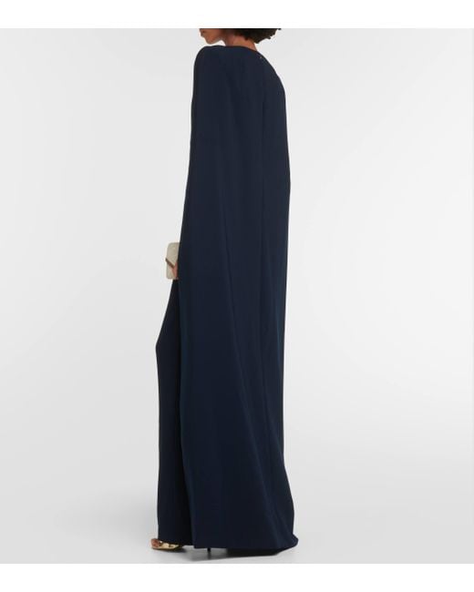 Jenny Packham Blue Loretta Cape-effect Crystal-embellished Crepe Gown