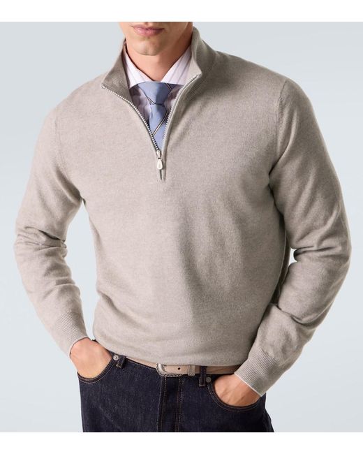 Brunello Cucinelli Gray Cashmere Half-Zip Sweater for men
