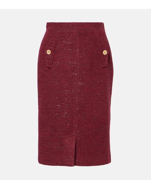 Falda Tubo De Tweed Con Lentejuelas Alessandra Rich de color Red