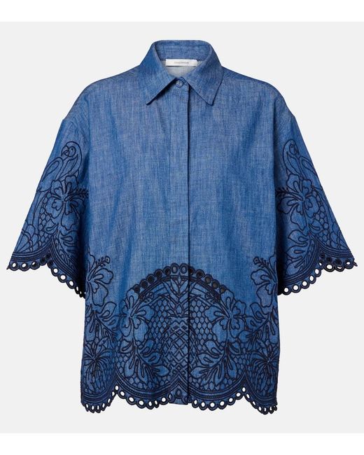 Zimmermann Blue Coco Embroidered Denim Shirt
