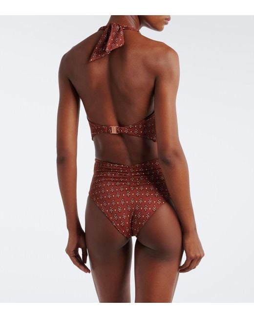 Johanna Ortiz Red Printed Halterneck Bikini Top