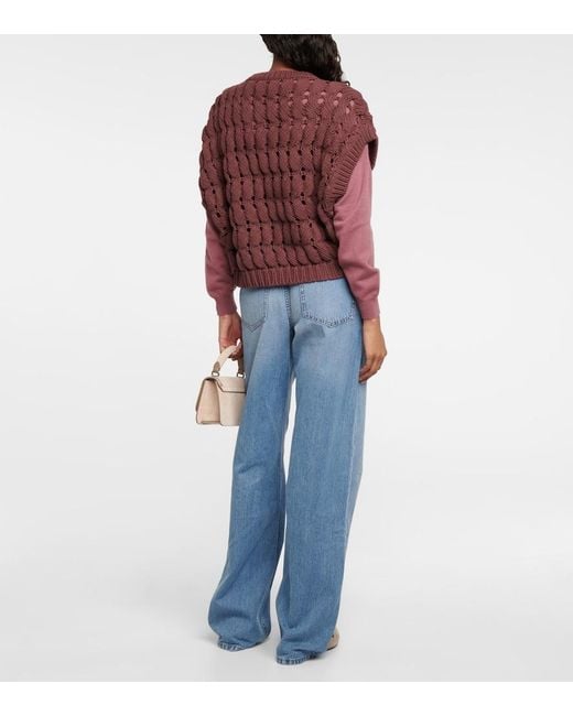 Brunello Cucinelli Purple Open-work Cotton-blend Top