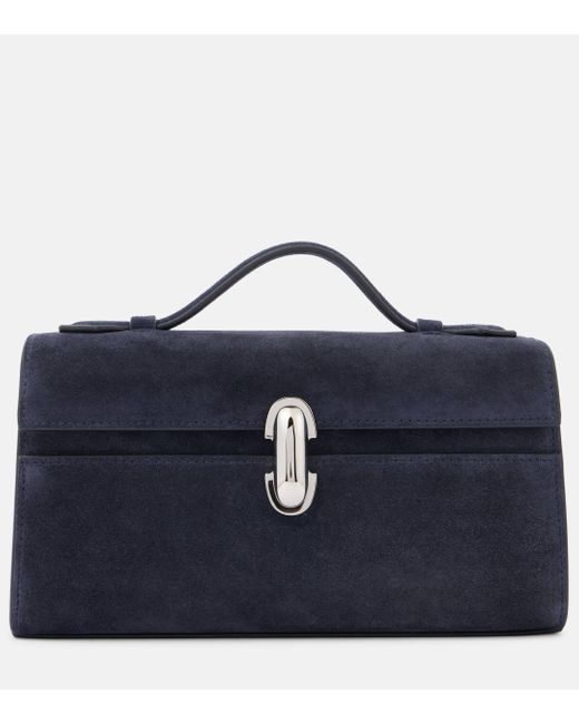 SAVETTE Blue Symmetry Pochette Suede Tote Bag