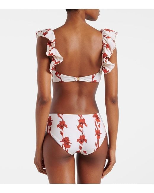 LaDoubleJ Red Boy Floral Ruffled Bikini Top