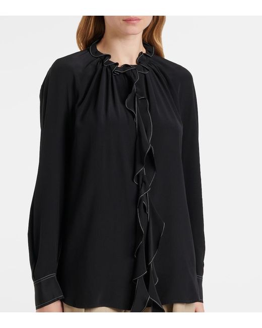 Victoria Beckham Black Ruffled Silk Blouse