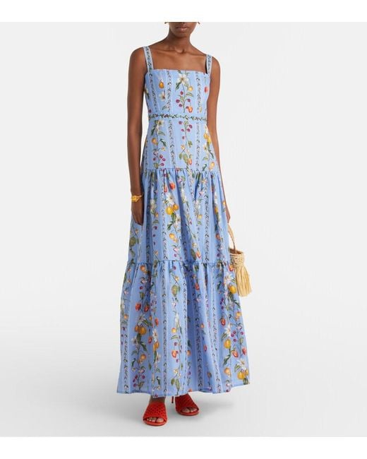 Agua Bendita Blue Lima Printed Linen Maxi Dress