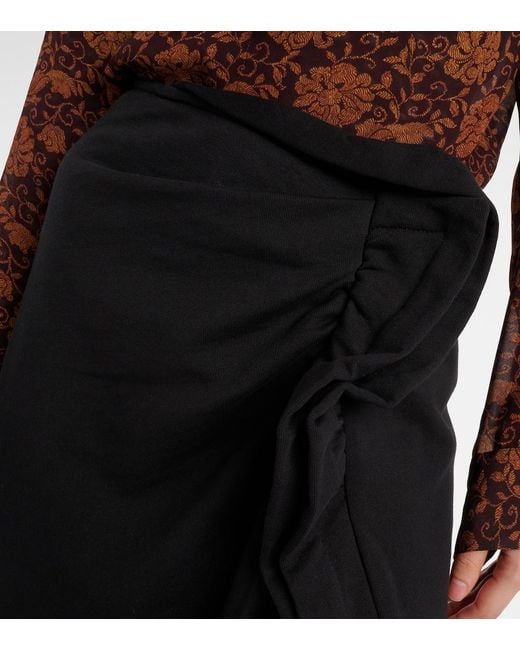 Dries Van Noten Black Draped Asymmetric Jersey Midi Skirt