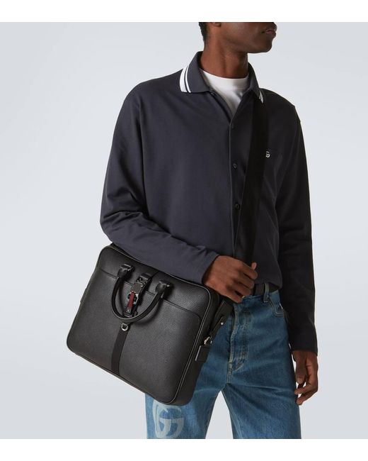 Gucci Aktentasche Web Stripe Medium Aus Leder in Black für Herren