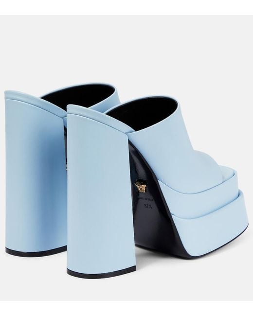 Versace Blue Leather Platform Mules