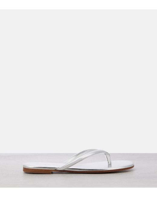 Gianvito Rossi White Calypso Metallic Leather Thong Sandals