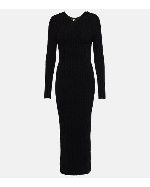 Totême  Black Ribbed-knit Wool-blend Maxi Dress